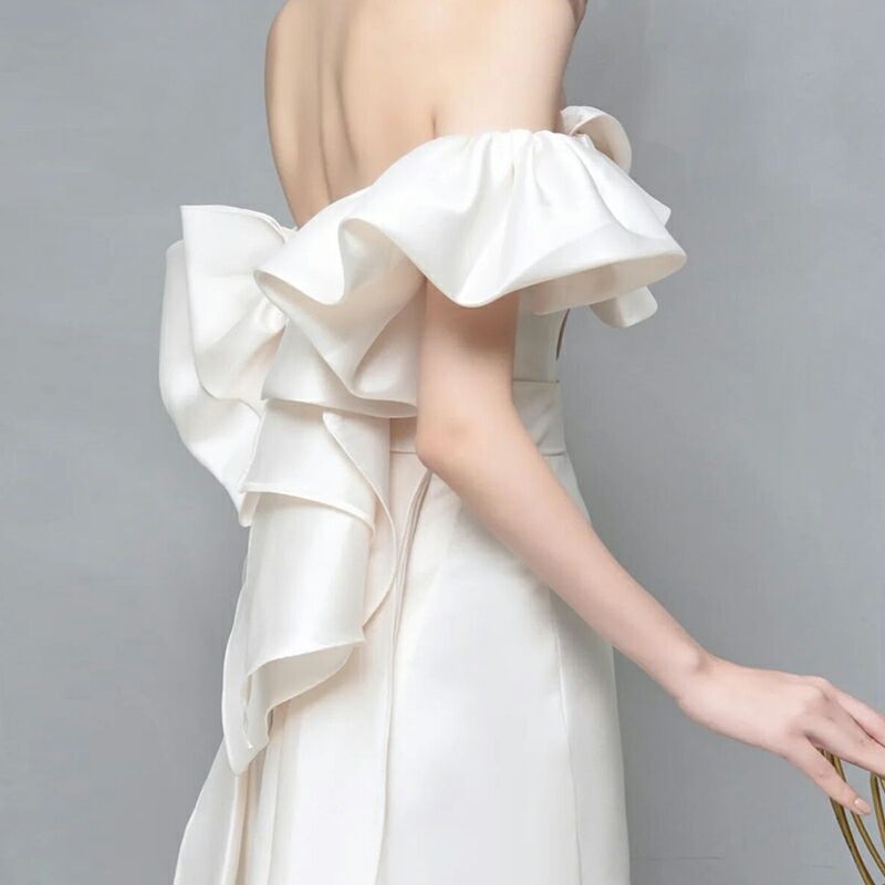 ブライダルドレス エンパイア オフショルダー 半袖 ウェディング  