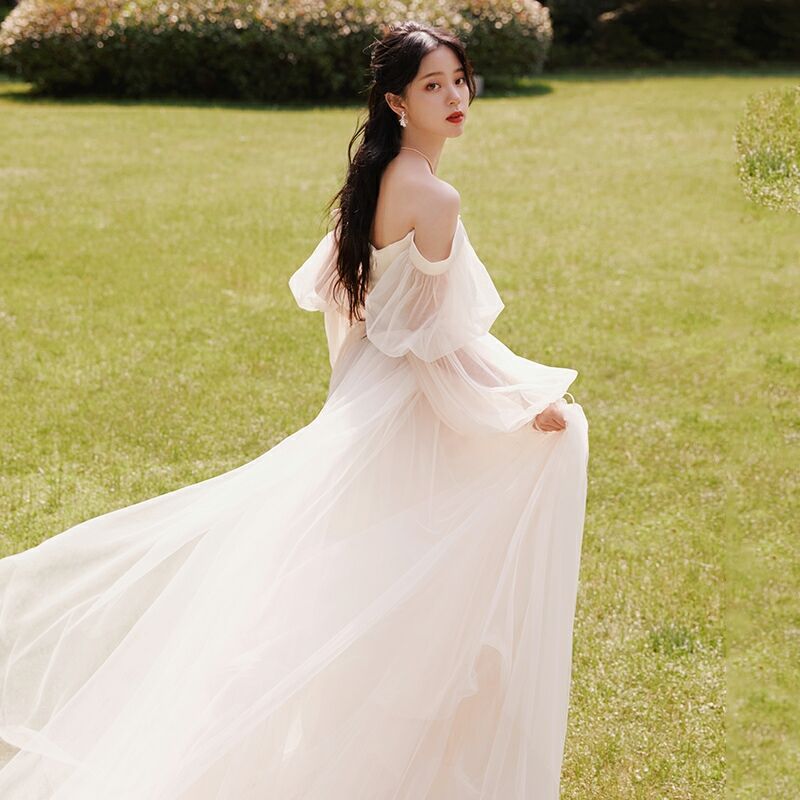 ブライダルドレス ベルライン 長袖 オフショルダー 花嫁 052830  