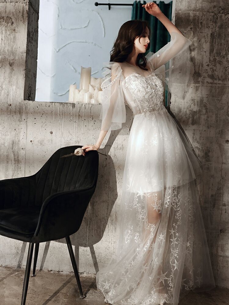 ブライダルドレス スレンダー ハイネック お呼ばれ 花嫁 052855  