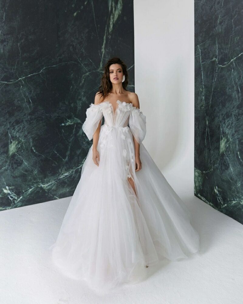 ブライダルドレス プリンセス オフショルダー 半袖 花嫁 052853  