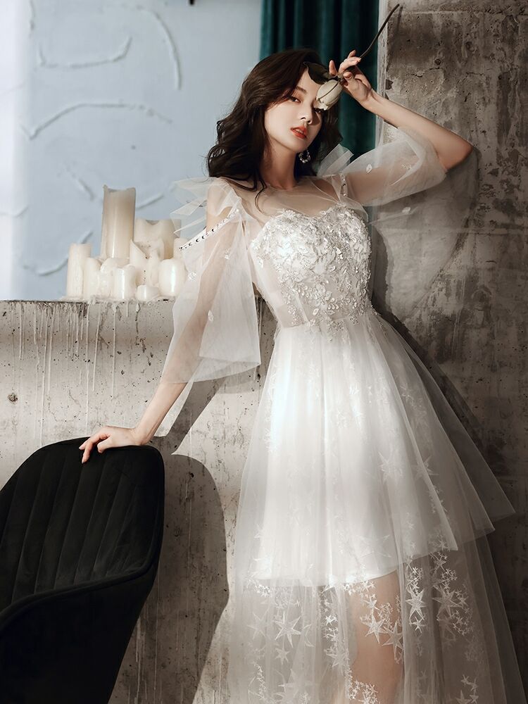 ブライダルドレス スレンダー ハイネック お呼ばれ 花嫁 052855  