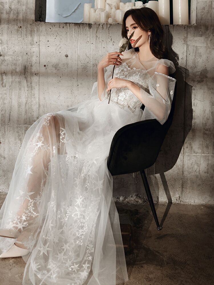 ブライダルドレス スレンダー ハイネック お呼ばれ 花嫁 052855  