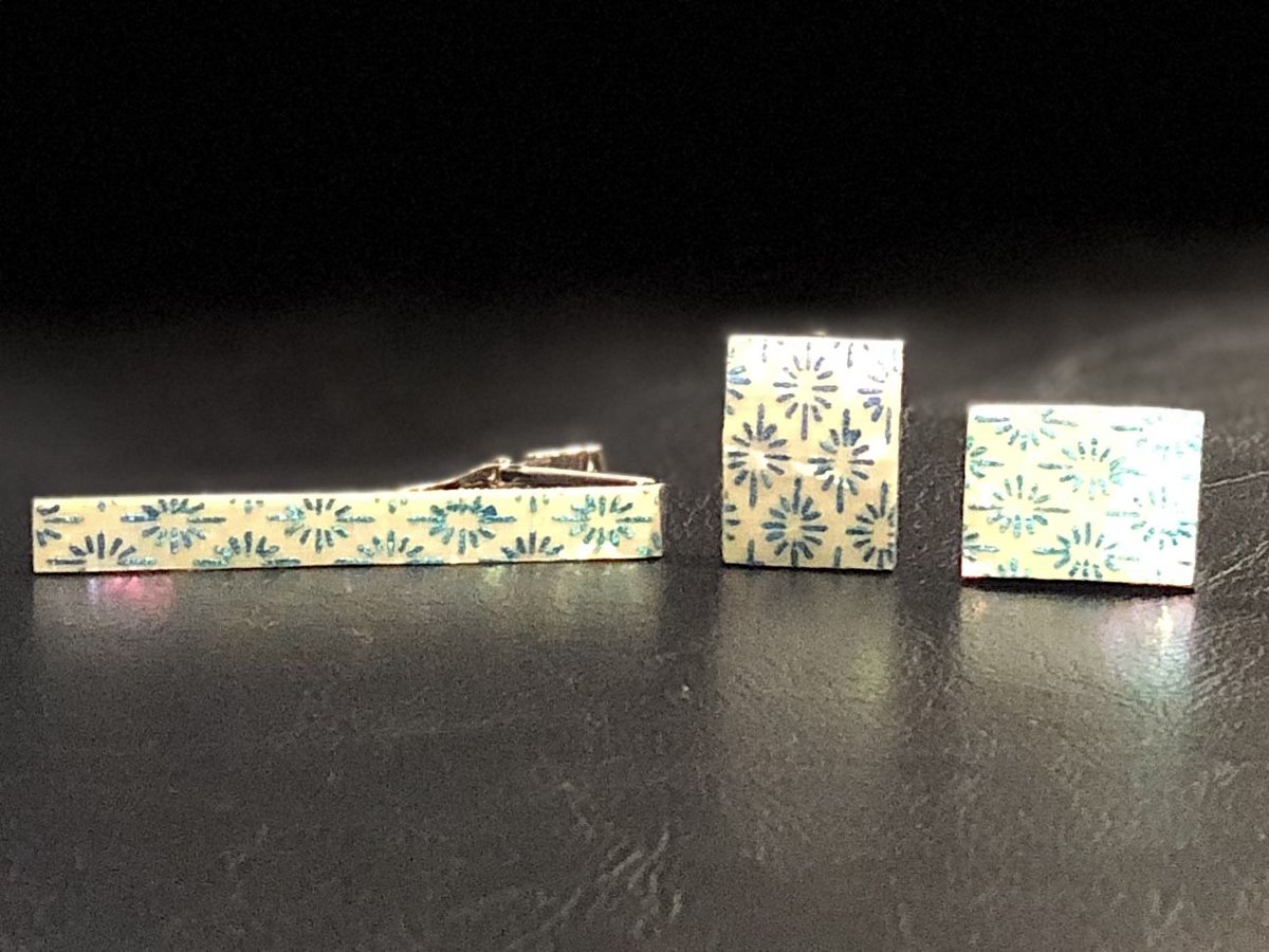 SOLUDA カフスボタン&ネクタイピン 【着物職人手作り 金彩ネクタイピン 