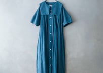 OP196BL　天日干しコットン・スクエアカラー・ワンピース／ディープブルー（MAGALI）