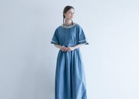 OP194BL　コットンリネン・ファナージュ・クラシックワンピース／ブルー（MAGALI）