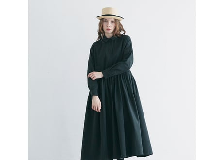 OP190BK  天日干しコットン・タックワンピース／ブラック（MAGALI）