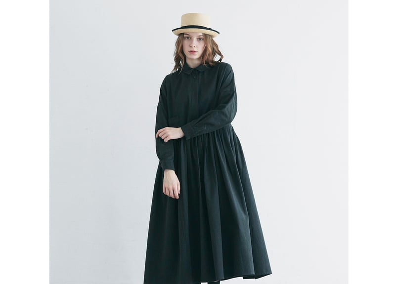OP190BK 天日干しコットン・タックワンピース／ブラック（MAGALI