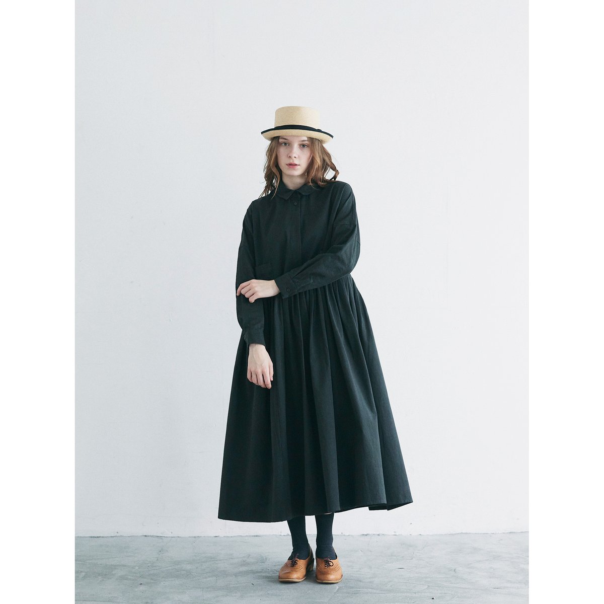 OP190BK 天日干しコットン・タックワンピース／ブラック（MAGALI