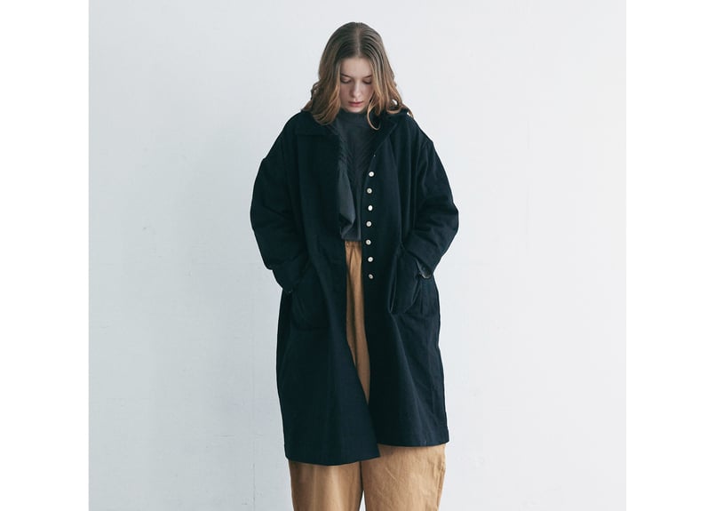 CT06BK オーガニックコットン・ステンカラーコート／ブラック