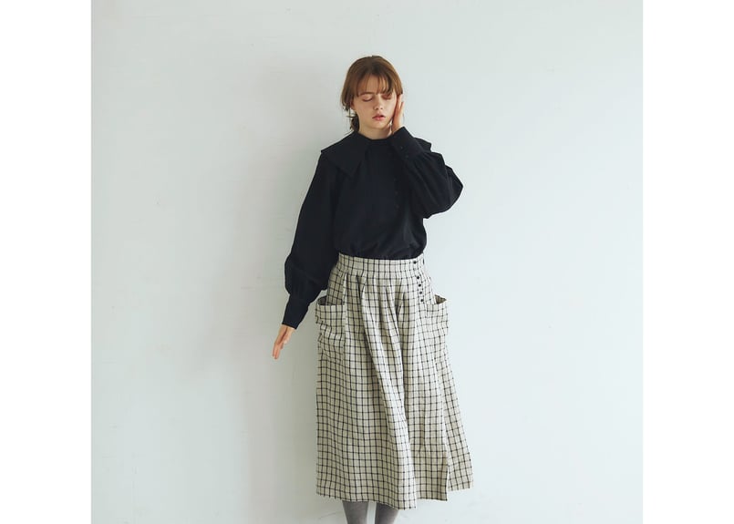 SK38BBオルドネ・チェックリネン・ポッシュ・スカート/ベージュx  