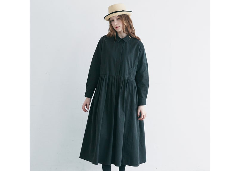OP190BK 天日干しコットン・タックワンピース／ブラック（MAGALI