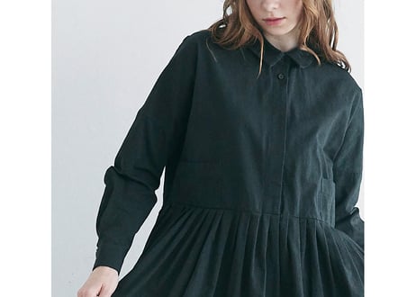 OP190BK  天日干しコットン・タックワンピース／ブラック（MAGALI）