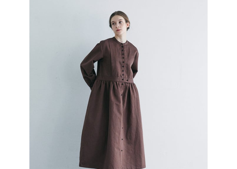 OP189BR スーピマコットンリネン・タック・ギャザーワンピース