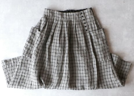 SK38GBオルドネ・チェックリネン・ポッシュ・スカート/グレーXブラック （MAGALI）