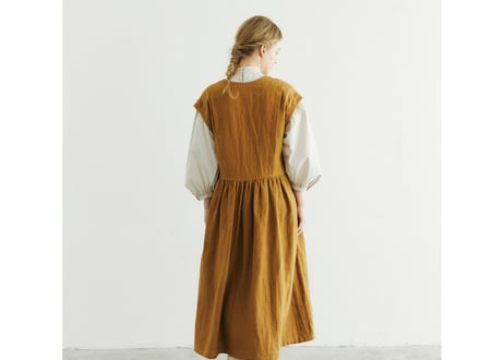 OP173BR ブラッシュドベルギーリネン・カシュクール風・ワンピース ／ブリックブラウン（MAGALI）