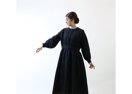 OP145BK アイリッシュリネン＆コットン・ワンピース／ブラック （MAGALI）