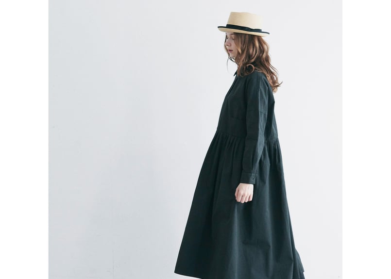 OP190BK 天日干しコットン・タックワンピース／ブラック（MAGALI