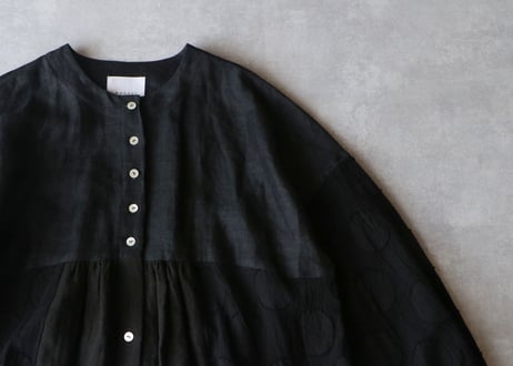 OP162BK  コットンリネン・ドット・ ミックス・ワンピース／ブラック （MAGALI）
