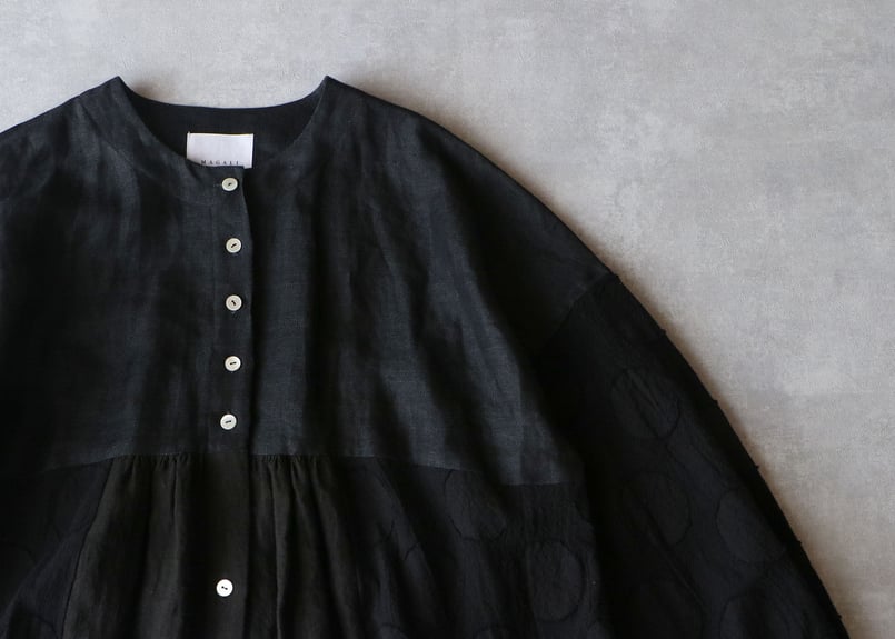 OP162BK コットンリネン・ドット・ ミックス・ワンピース