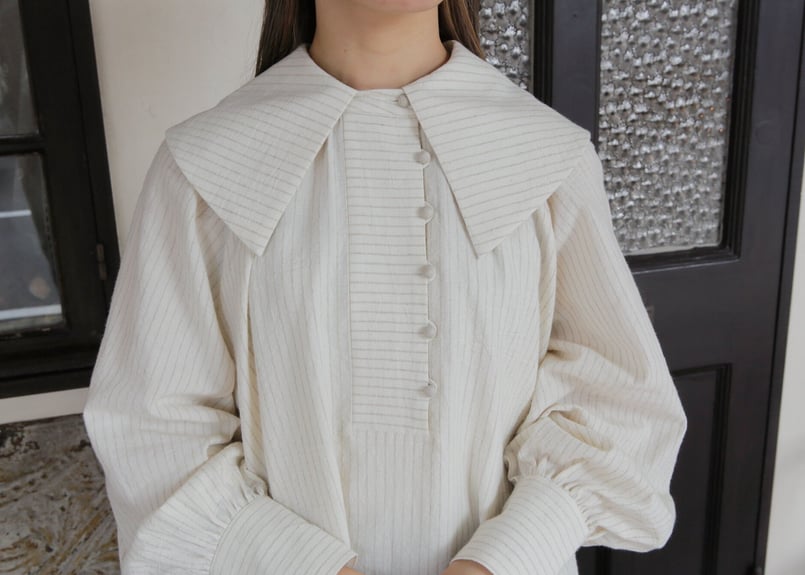 magali リネンブラウス MAGALI マガリ ストライプリネンアンティークカラーブラウス ブラック