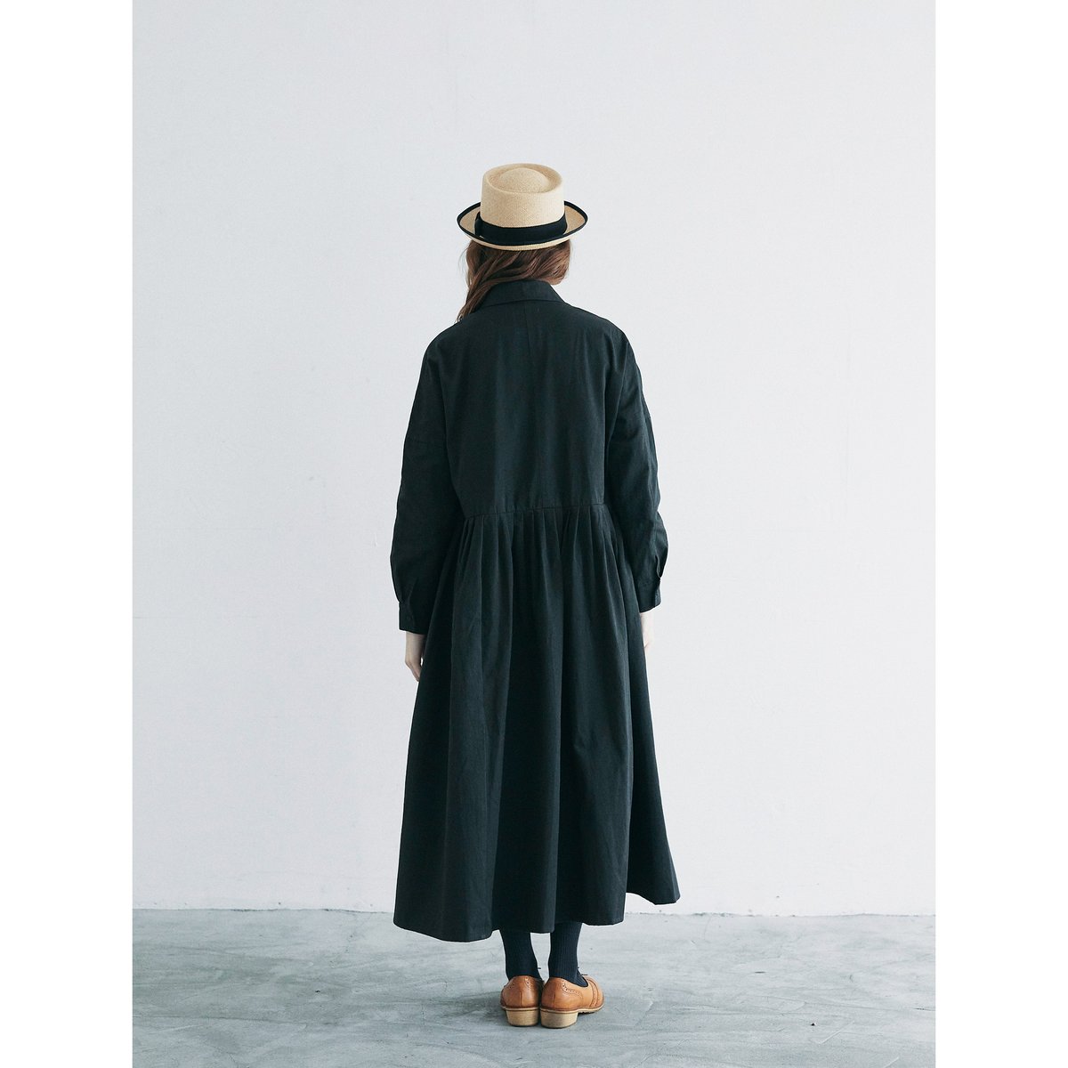 OP190BK 天日干しコットン・タックワンピース／ブラック（MAGALI