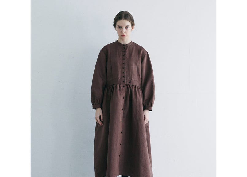 OP189BR スーピマコットンリネン・タック・ギャザーワンピース