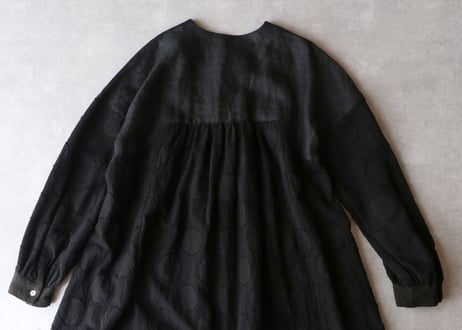 OP162BK  コットンリネン・ドット・ ミックス・ワンピース／ブラック （MAGALI）
