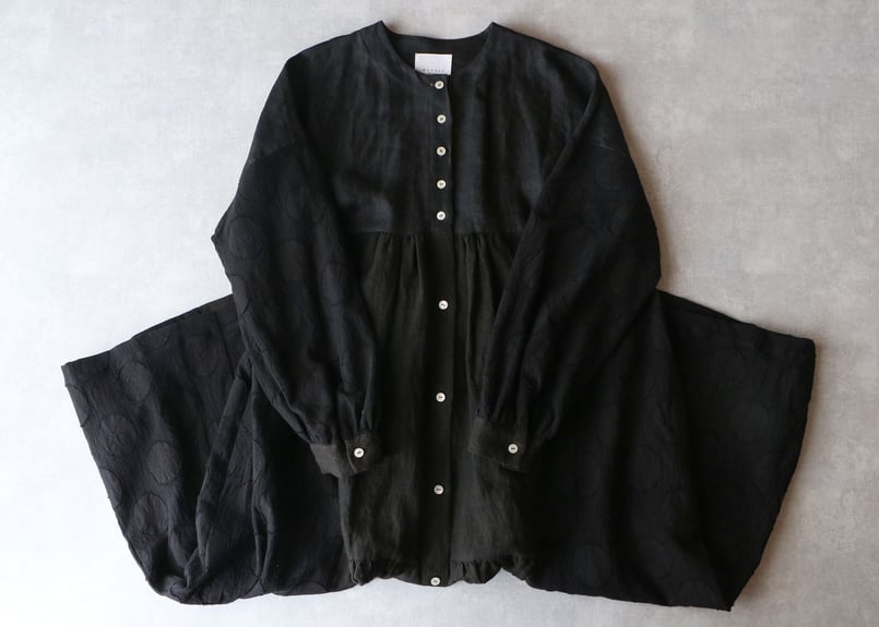 OP162BK コットンリネン・ドット・ ミックス・ワンピース