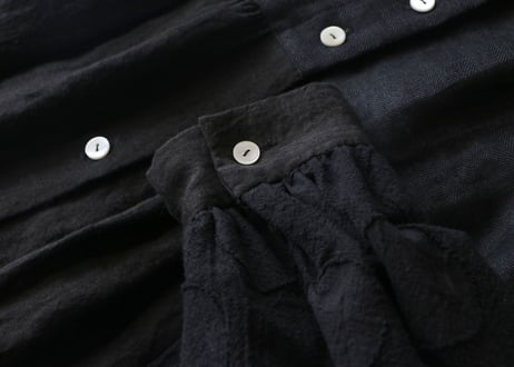 OP162BK  コットンリネン・ドット・ ミックス・ワンピース／ブラック （MAGALI）