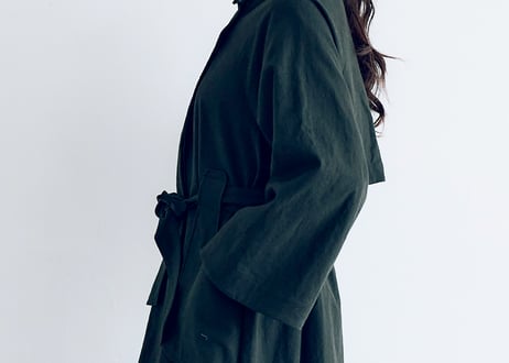 CT09BK　 コットンリネン・アンティークキャンバス・トレンチコート／ブラック（MAGALI）