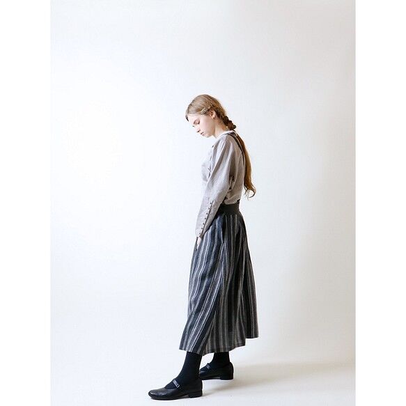 MAGALI フレンチリネンスカート SK33NY フレンチストライプリネン・サスペンダースカート
