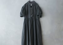 OP202CH　 リネンコットンストライプ・アンティークワンピース／チャコール（MAGALI）