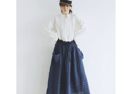 SK40NYストライプリネン・ファーマースカート／ネイビー（MAGALI）