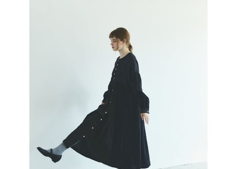 OP162BK  コットンリネン・ドット・ ミックス・ワンピース／ブラック （MAGALI）
