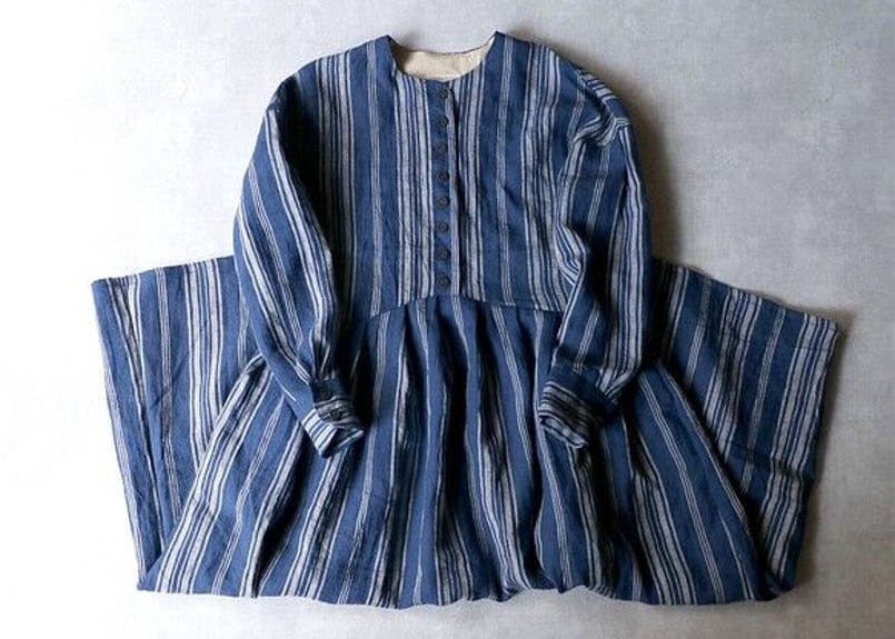 OP132NY フレンチストライプリネン・ワンピース/ネイビー （MAGALI  