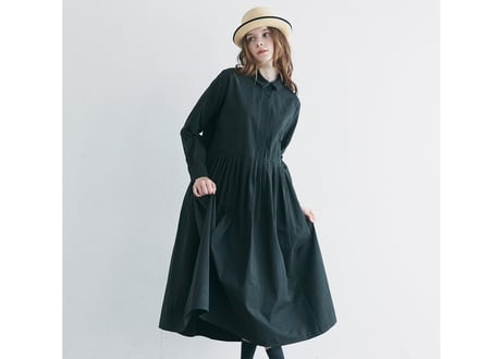 OP190BK  天日干しコットン・タックワンピース／ブラック（MAGALI）