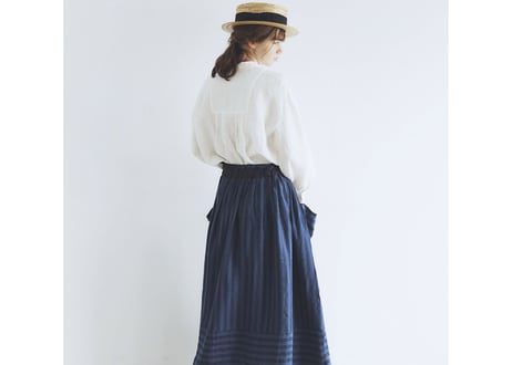 SK40NYストライプリネン・ファーマースカート／ネイビー（MAGALI）