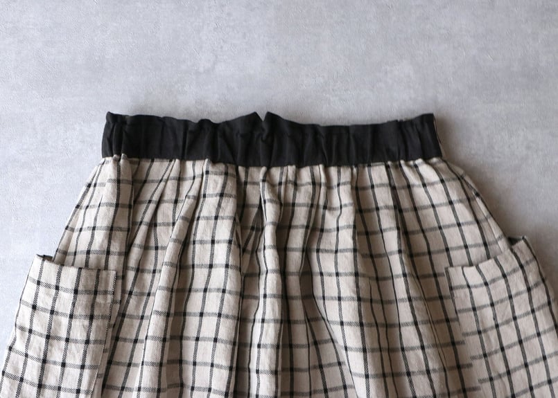 希少 MAGALI オルドネ・チェックリネン・ポッシュ・スカート SK38BBオルドネ・チェックリネン・ポッシュ・スカート/ベージュx