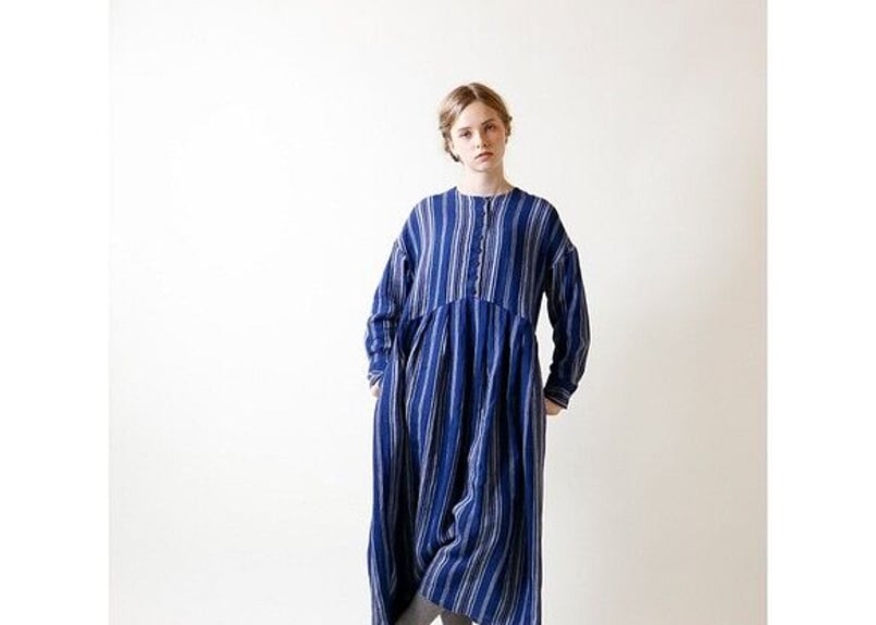 OP132NY フレンチストライプリネン・ワンピース/ネイビー （MAGALI  