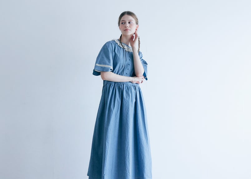 magali コットンリネンフラットカラーコート　ブルー magali コットンリネンフラットカラーコート ブルー magali