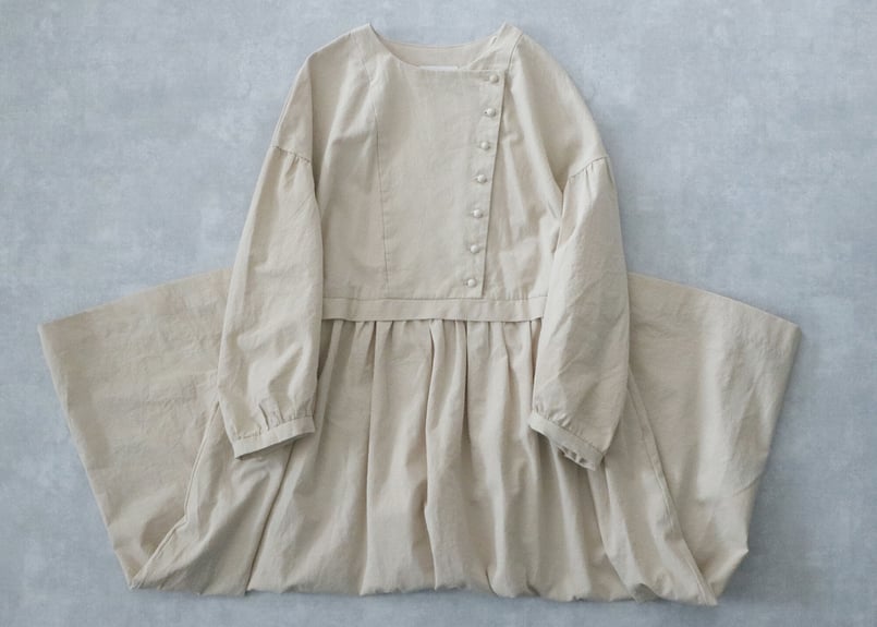 OP168BE オールドコットン・サイドボタン・ワンピース／アンティーク  