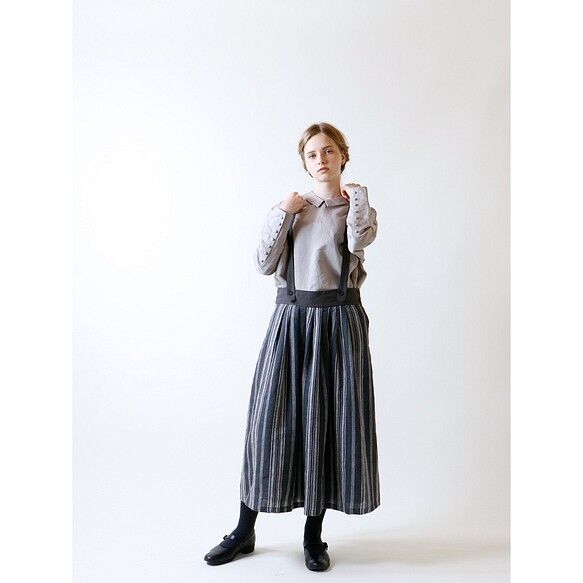MAGALI フレンチリネンスカート SK33CH フレンチストライプリネン・サスペンダースカート