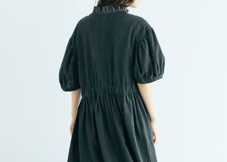 OP202CH　 リネンコットンストライプ・アンティークワンピース／チャコール（MAGALI）