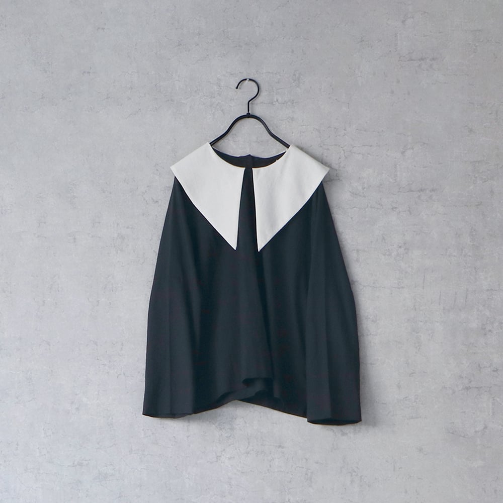 BL268BK コットンシルク・ビッグカラープルオーバー／ブラック