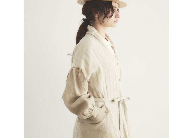 OP166BE ヘリンボーンリネン・ローブコート／ベージュ（MAGALI