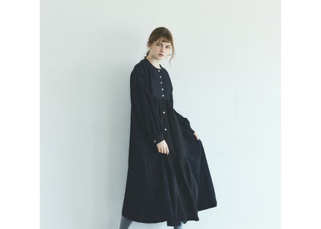 OP162BK  コットンリネン・ドット・ ミックス・ワンピース／ブラック （MAGALI）