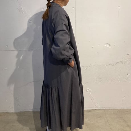 GALERIE TISSU オーガニックジョーゼット パネルワンピース チャコール