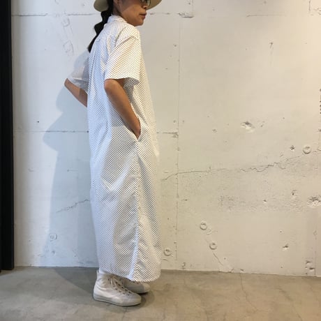 NATURAL LAUNDRY ブロード ロングシャツワンピース　ネイビー×白ドット