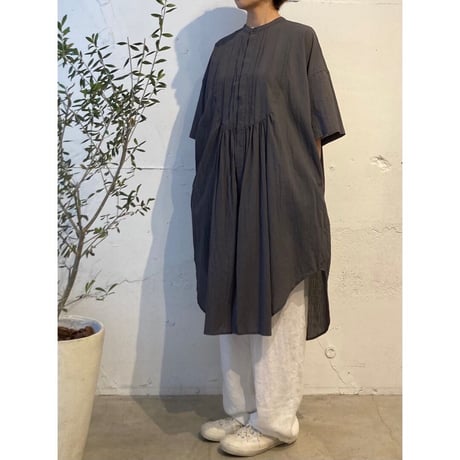 GALERIE TISSU オーガニックジョーゼット ハーフスリーブ クラシックシャツ チャコール