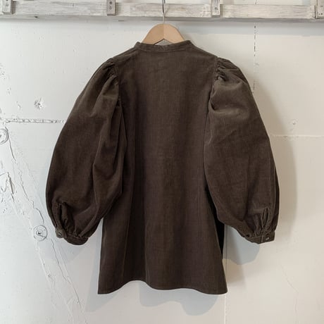 GALERIE TISSU リサイクルコーデュロイ ギャザーブラウス ダークカーキ